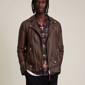 AllSaints Milo Leather Moto Jacket in Oxblood